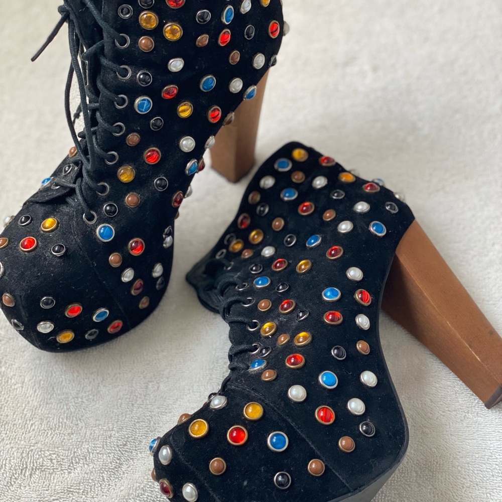 SOLDJeffrey Campbell Rhinestone Colorful Booties Boots - Picture 3 of 8